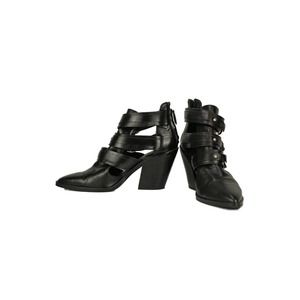 Rebecca Minkoff Women's Black Leather Silver Hook Bootie Heels - New - Size 10.5